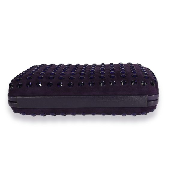 Gucci Purple Suede & Crystal Studded Broadway Box Clutch - Picture 4 of 7